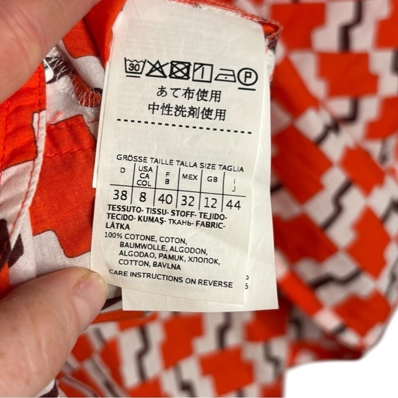 Emme Marella Abstract Artsy Orange Sleeveless Button Collar Top Size 44- US 8 - Picture 7 of 11